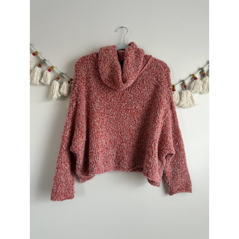 Free People BFF Slub Cowl Neck Knit Boxy Crop Sweater Scarlet Flame Oversized XS